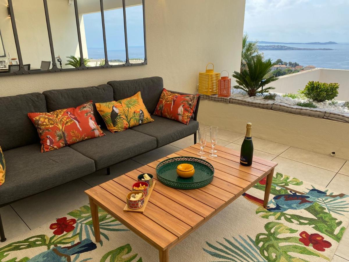 Superbe T2 44M2 - Grande Terrasse Vue Mer Panoramique Exceptionnelle Piscine - Parking Bandol Exterior foto